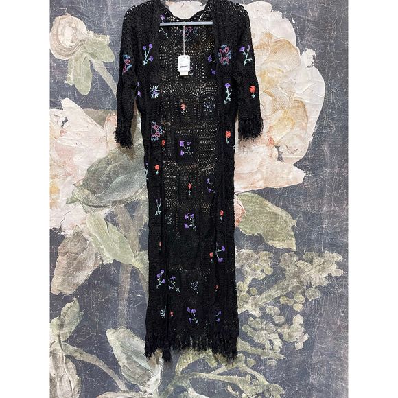 New Free People x Flook Hydrangea Crochet Kimono Size M $315 - Picture 4 of 8